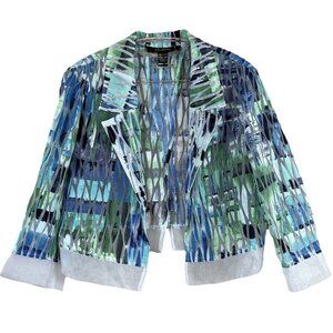 Cartise Cropped Abstract Sheer Burnout Blazer Jacket Blue Green White Size US 2